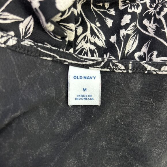 Old Navy Midi Dress Medium Black Cream Floral Long Sleeves Stretch - Picture 7 of 8